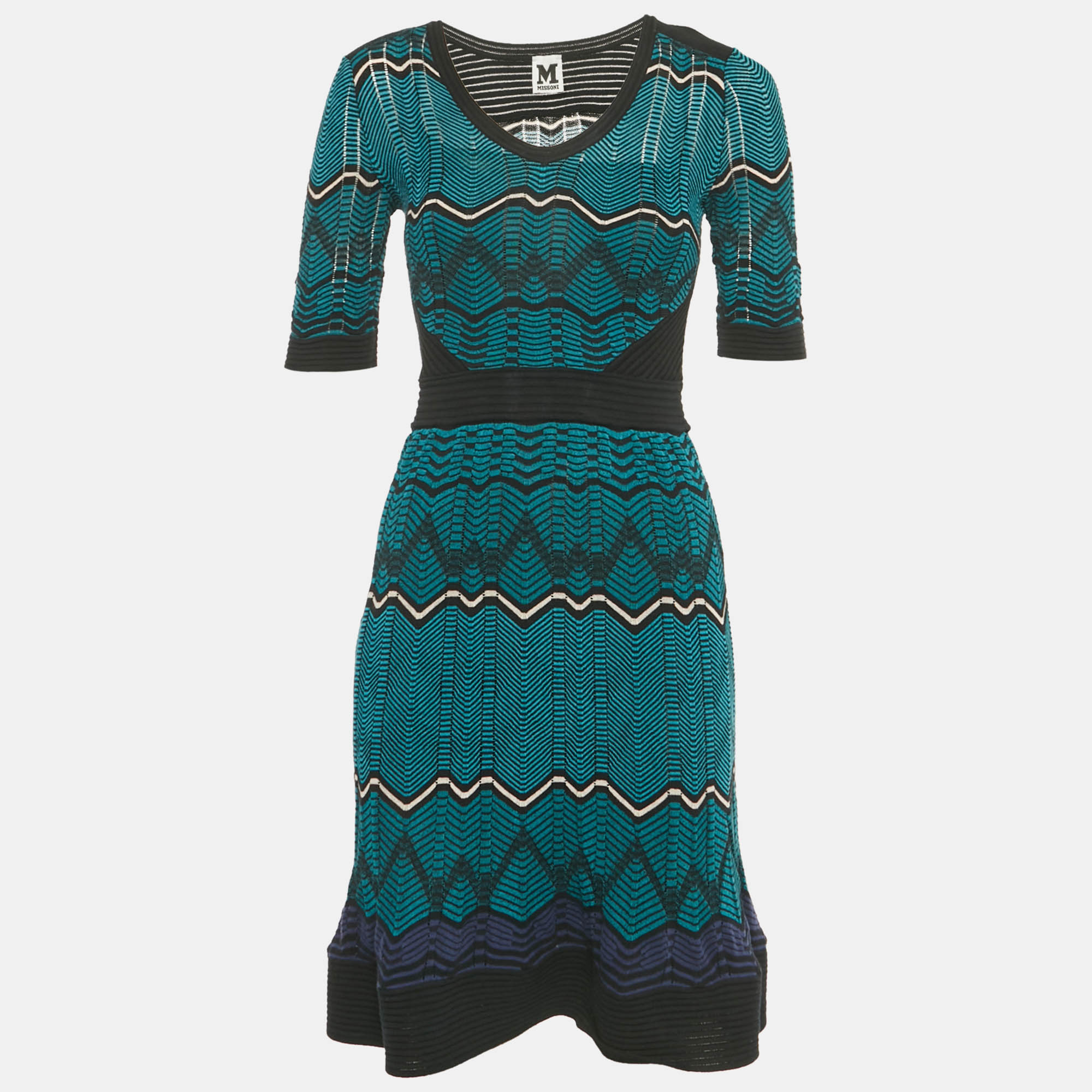 Pre Owned M Missoni Blue Patterned Knit Mini Dress S