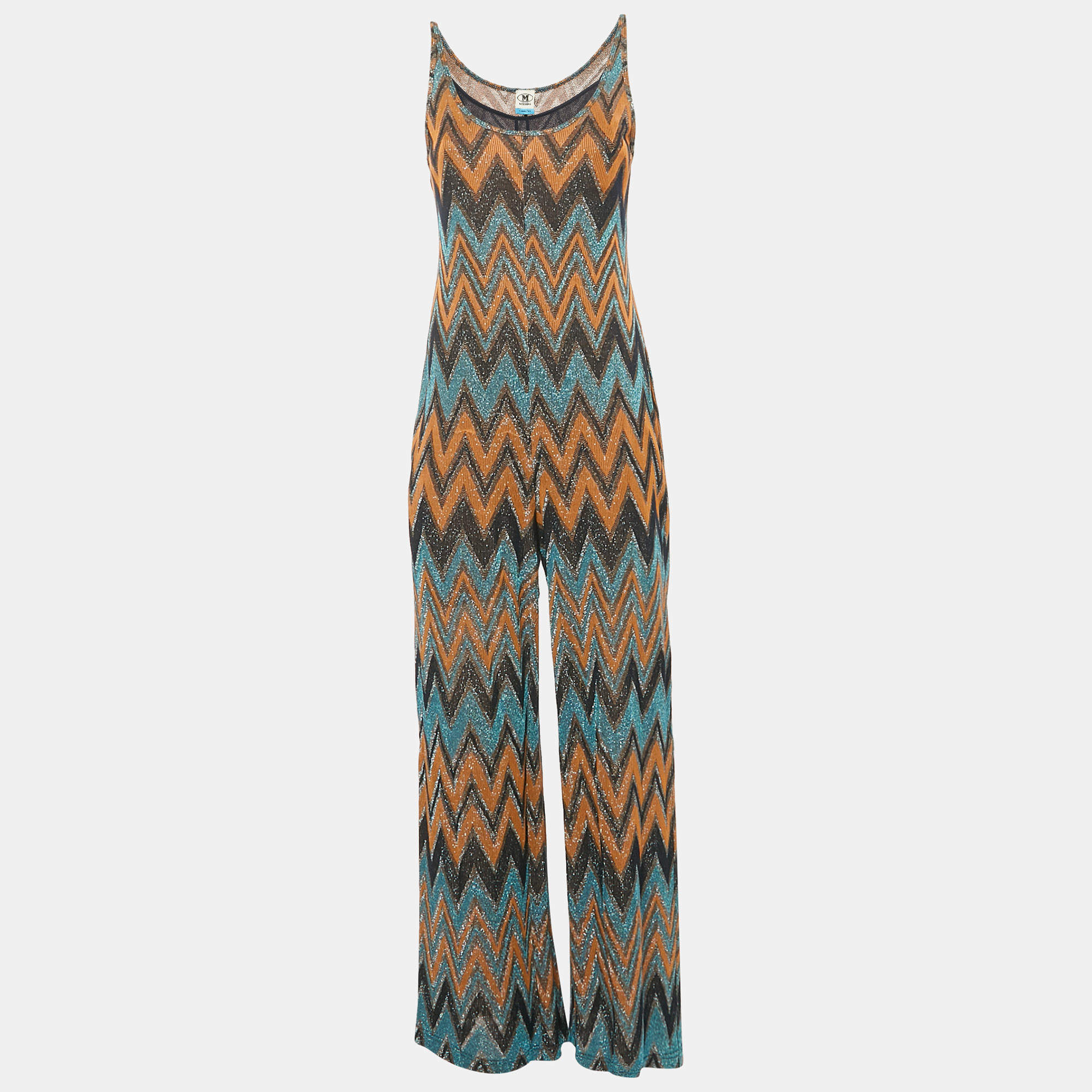 Pre Owned M Missoni Multicolor Zig Zag Lure Knit Sleeveless Jumpsuit S