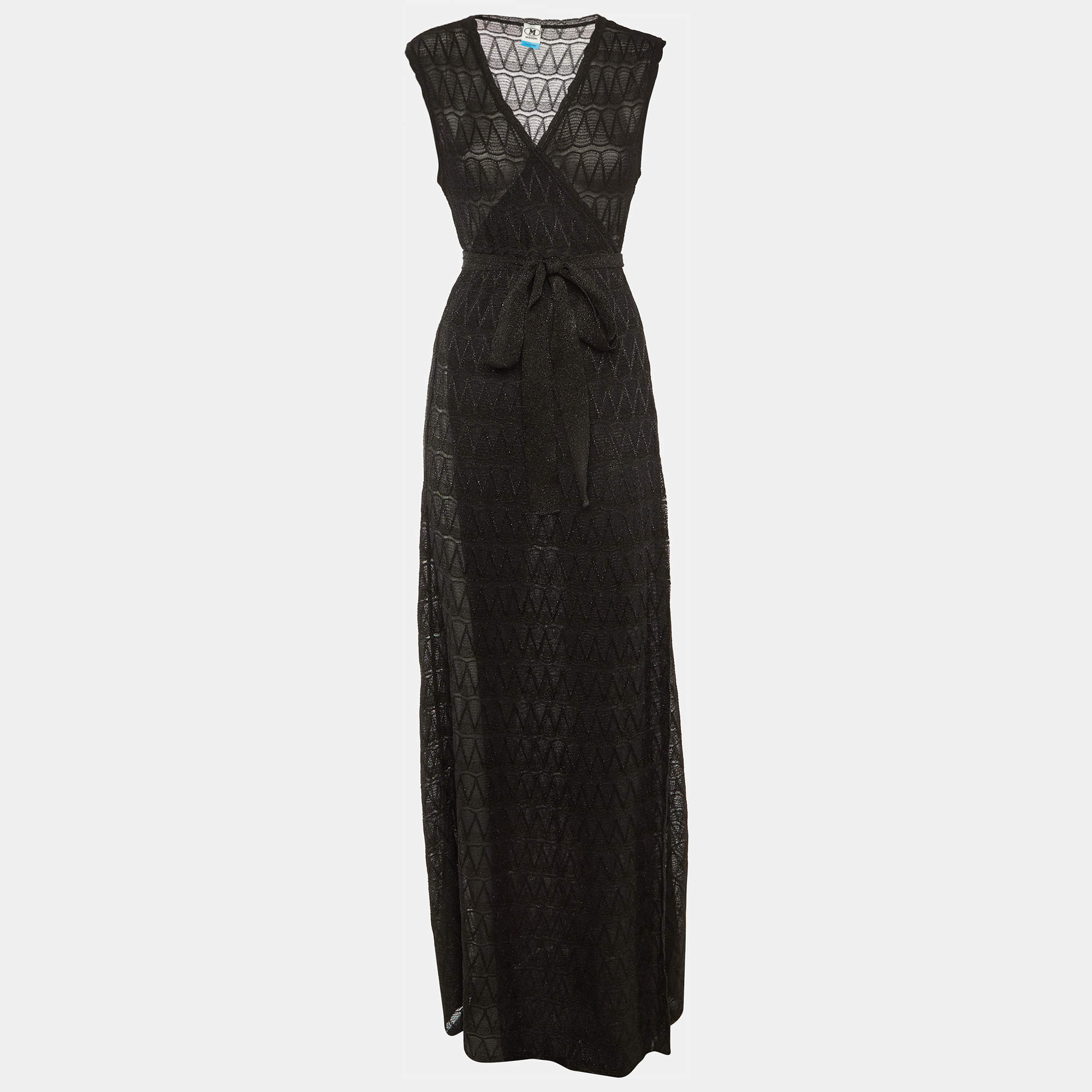Pre Owned M Missoni Black Lurex Knit Wrap Around Maxi Dress L