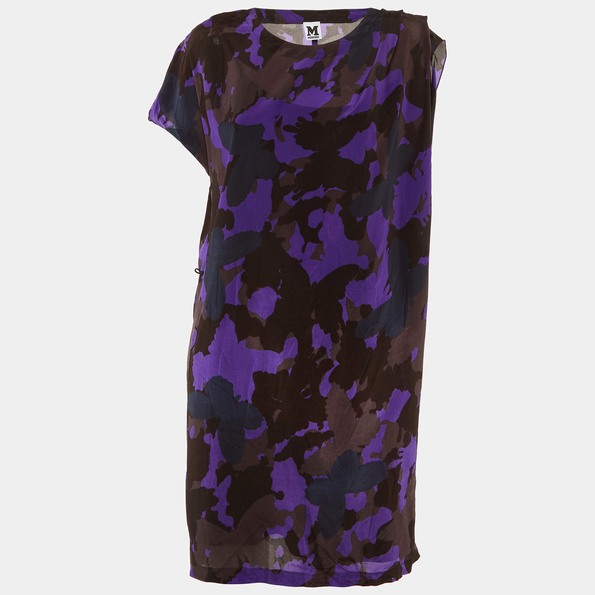 Pre Owned M Missoni Purple Butterfly Print Silk Knee Length Dress L