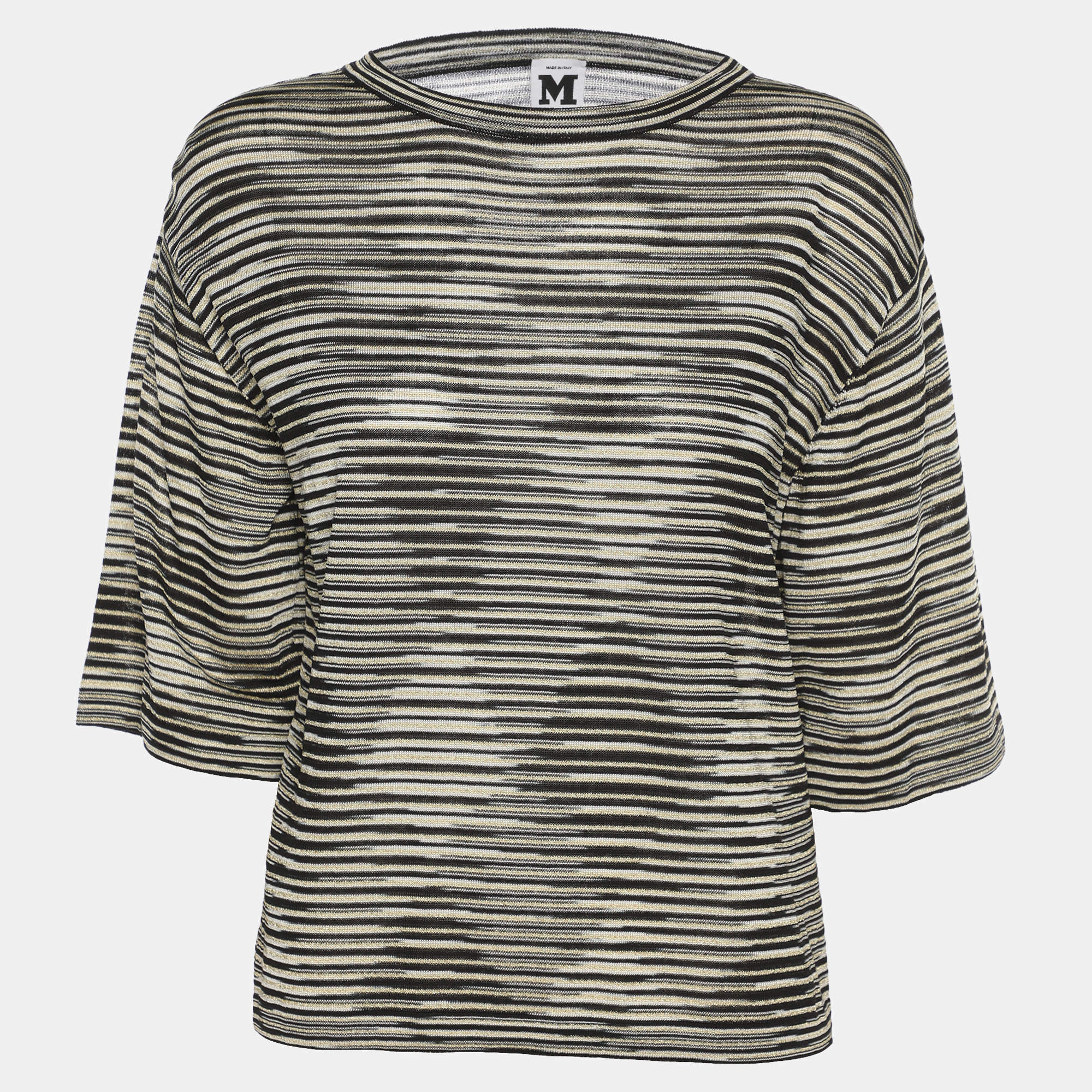 Pre Owned M Missoni Multicolor Stripe Rib Knit Long Sleeve Tops M