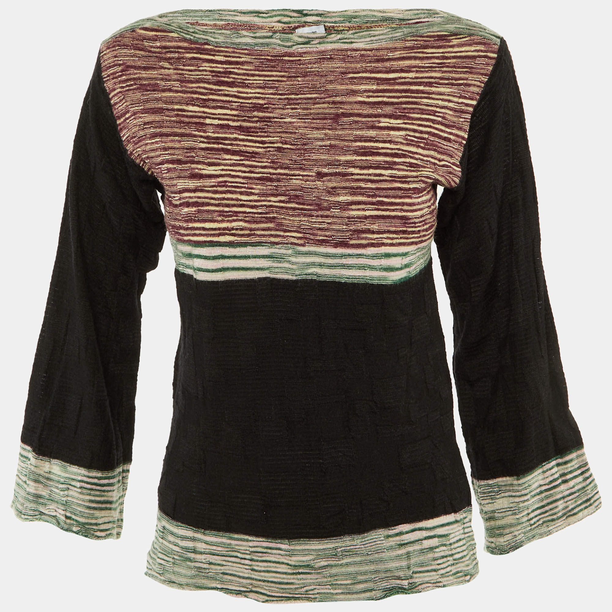 Pre Owned M Missoni Black Striped Merino Wool Knit Long Sleeve Top M