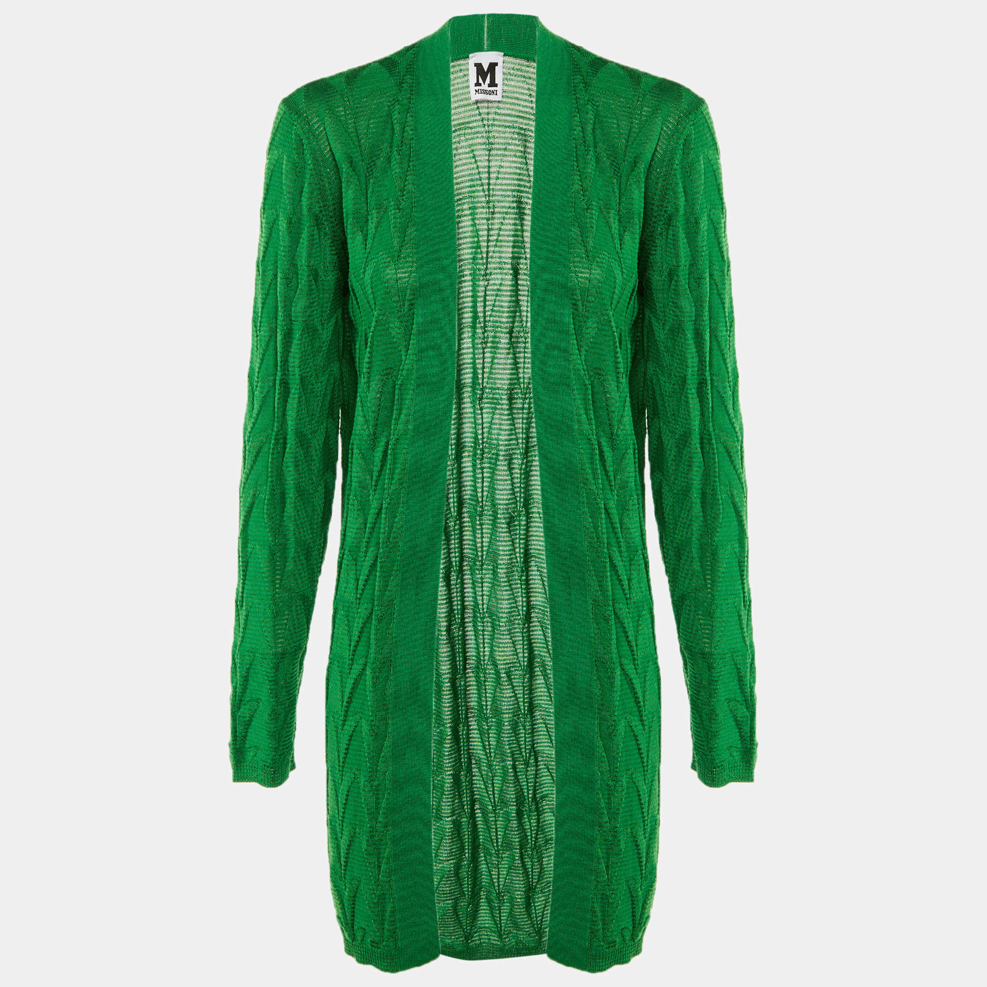 Pre Owned M Missoni Green Knit Open Front Cardigan L