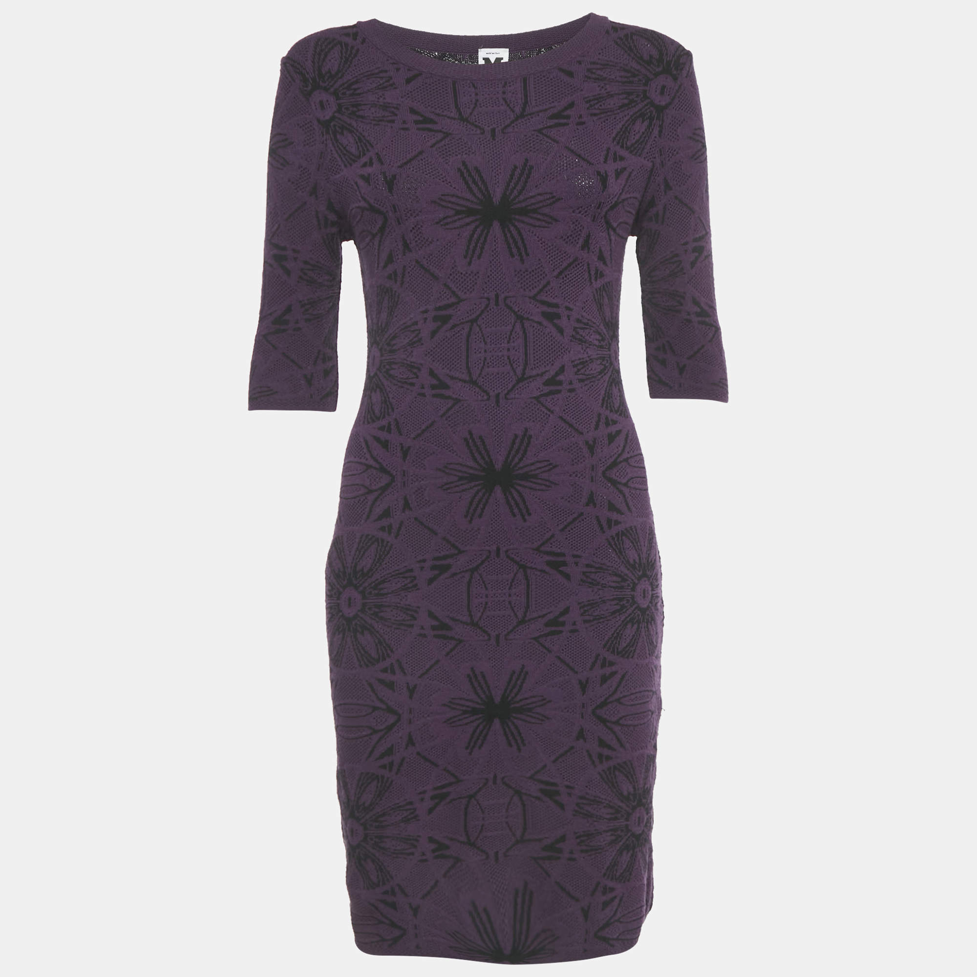 Pre Owned M Missoni Purple Floral Patterned Stretch Knit Mini Dress S