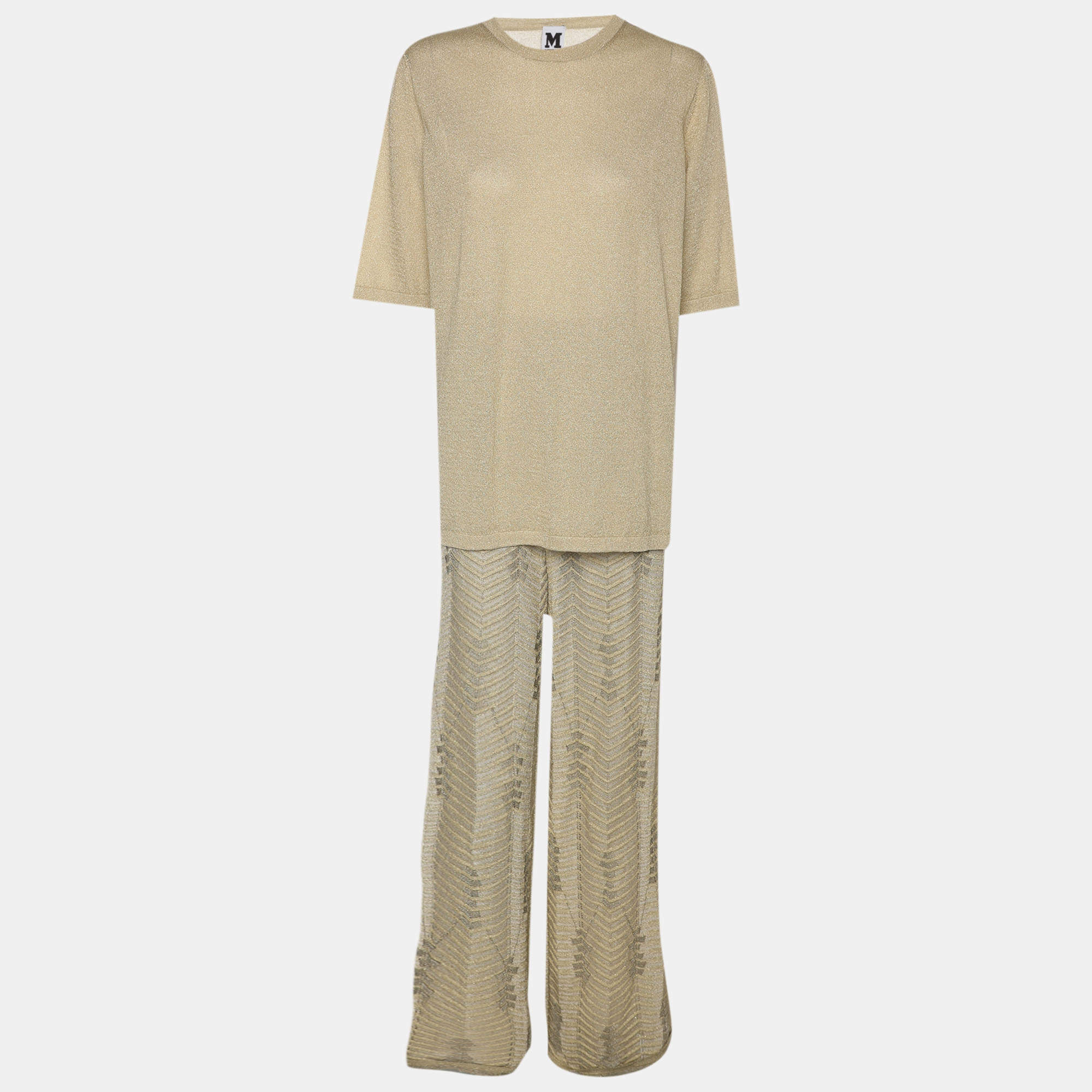 مملوكة مسبقًا M Missoni Gold Lurex Knit Tops and Pants Set L