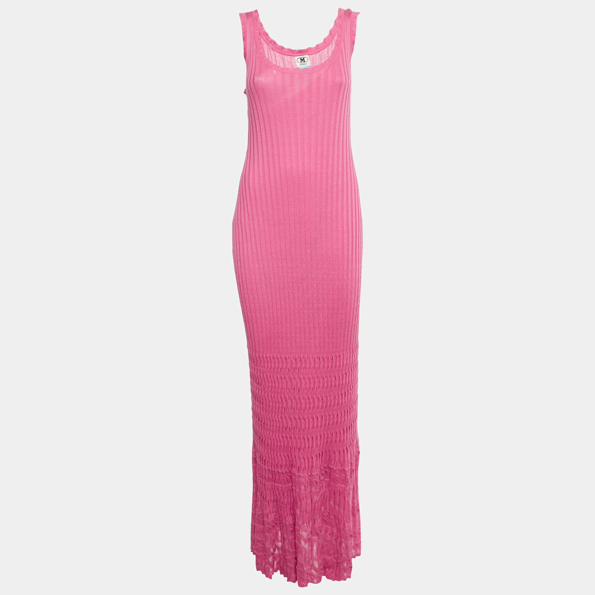 مملوكة مسبقًا M Missoni Collection Pink Rib Knit Maxi Dress S