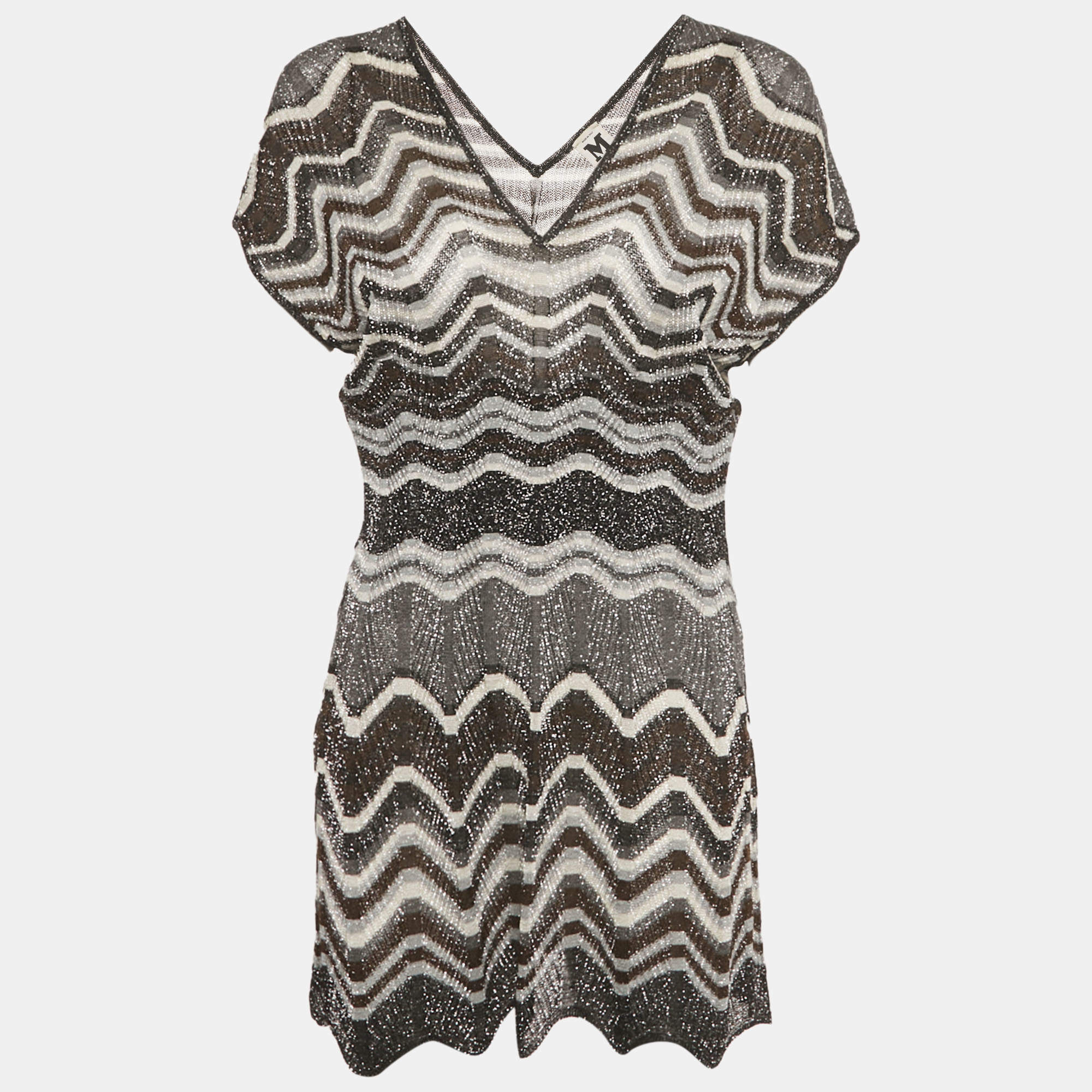 مملوكة مسبقًا توب إم ميزوني تريكو لوريكس منقوش أسود مناسب كبير