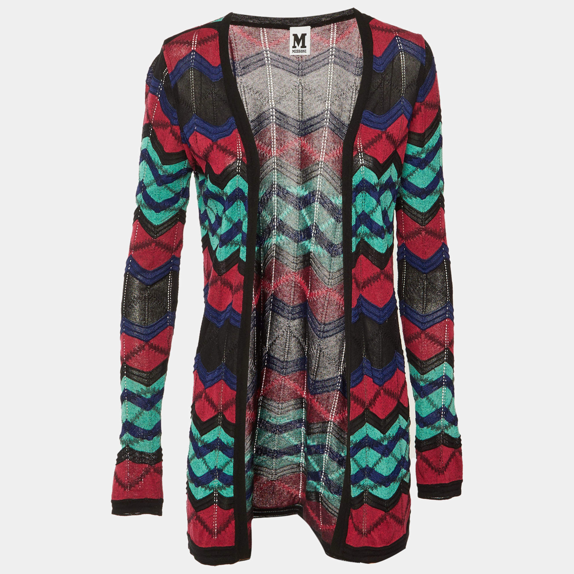 مملوكة مسبقًا M Missoni Multicolor Chevron Knit Open Front Cardigan S