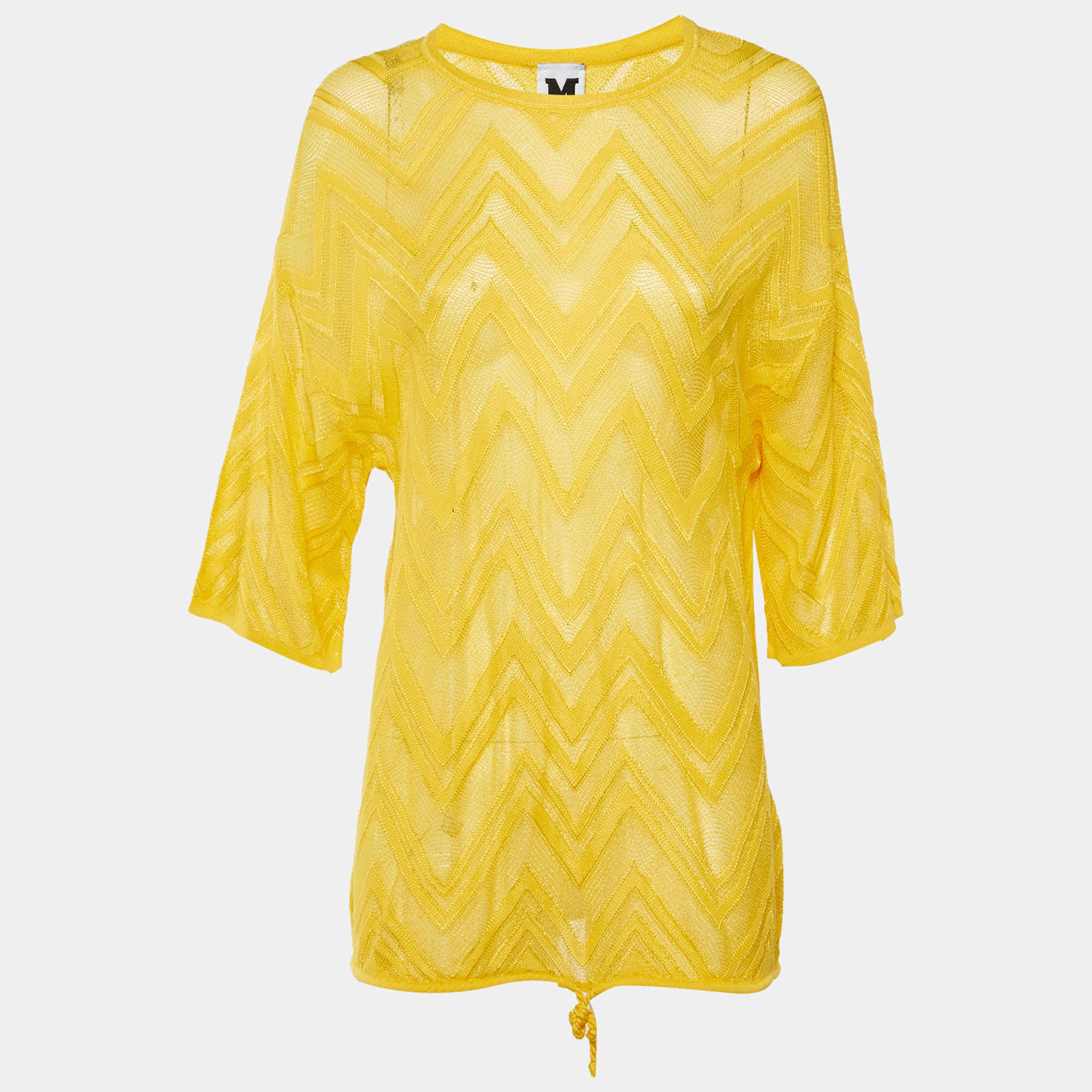 مملوكة مسبقًا M Missoni Yellow Chevron Knit Sheer Top L