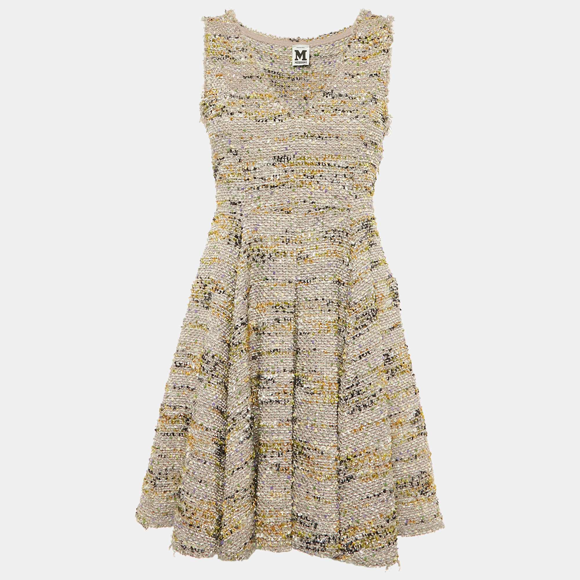 Pre Owned M Missoni Multicolored Lurex Knit Sleeveless Pleated Mini Dress M