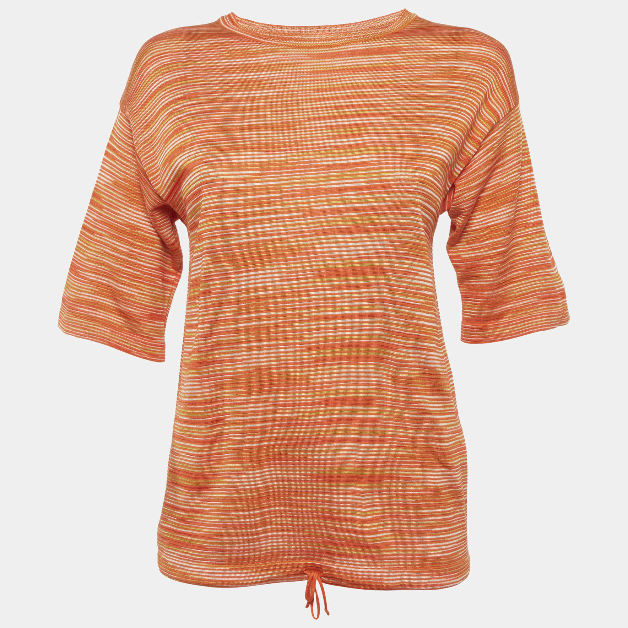 Pre Owned M Missoni Orange Striped Knit Top S