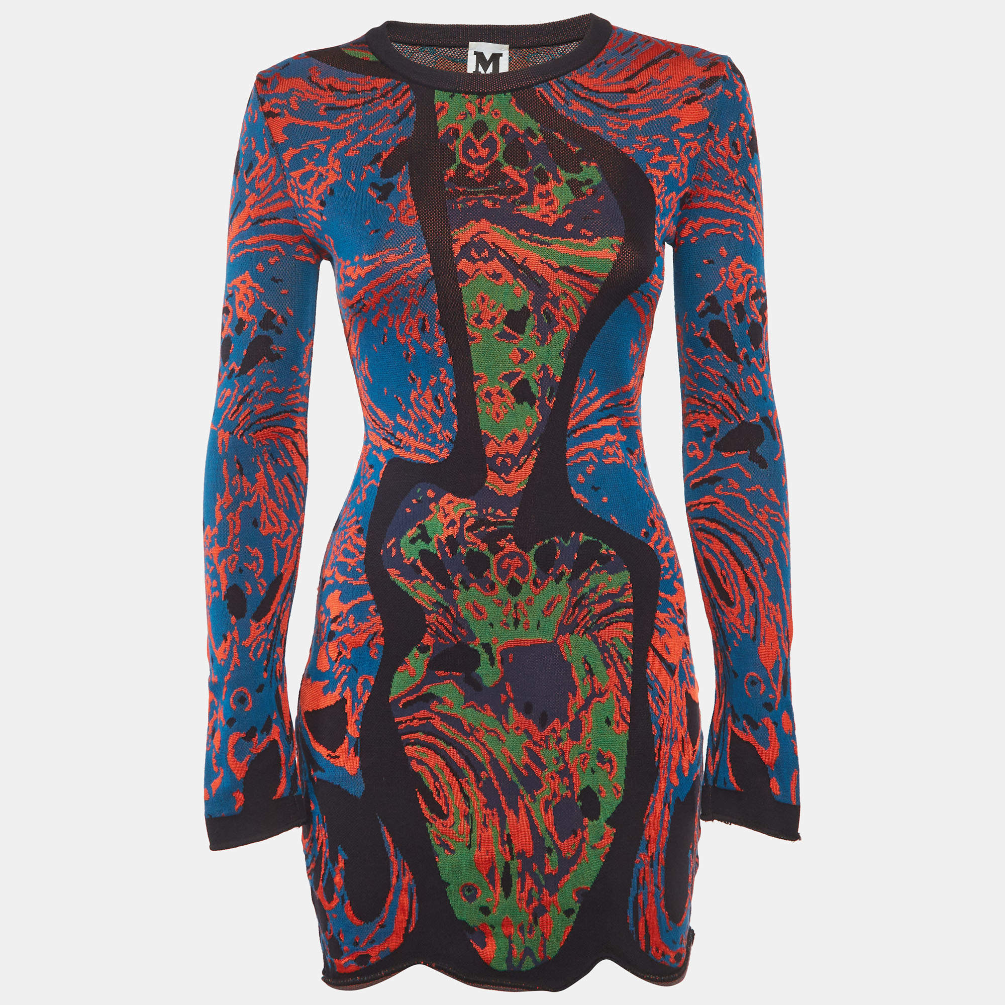 مملوكة مسبقًا M Missoni Multicolour Intarsia Knit Mini Dress S
