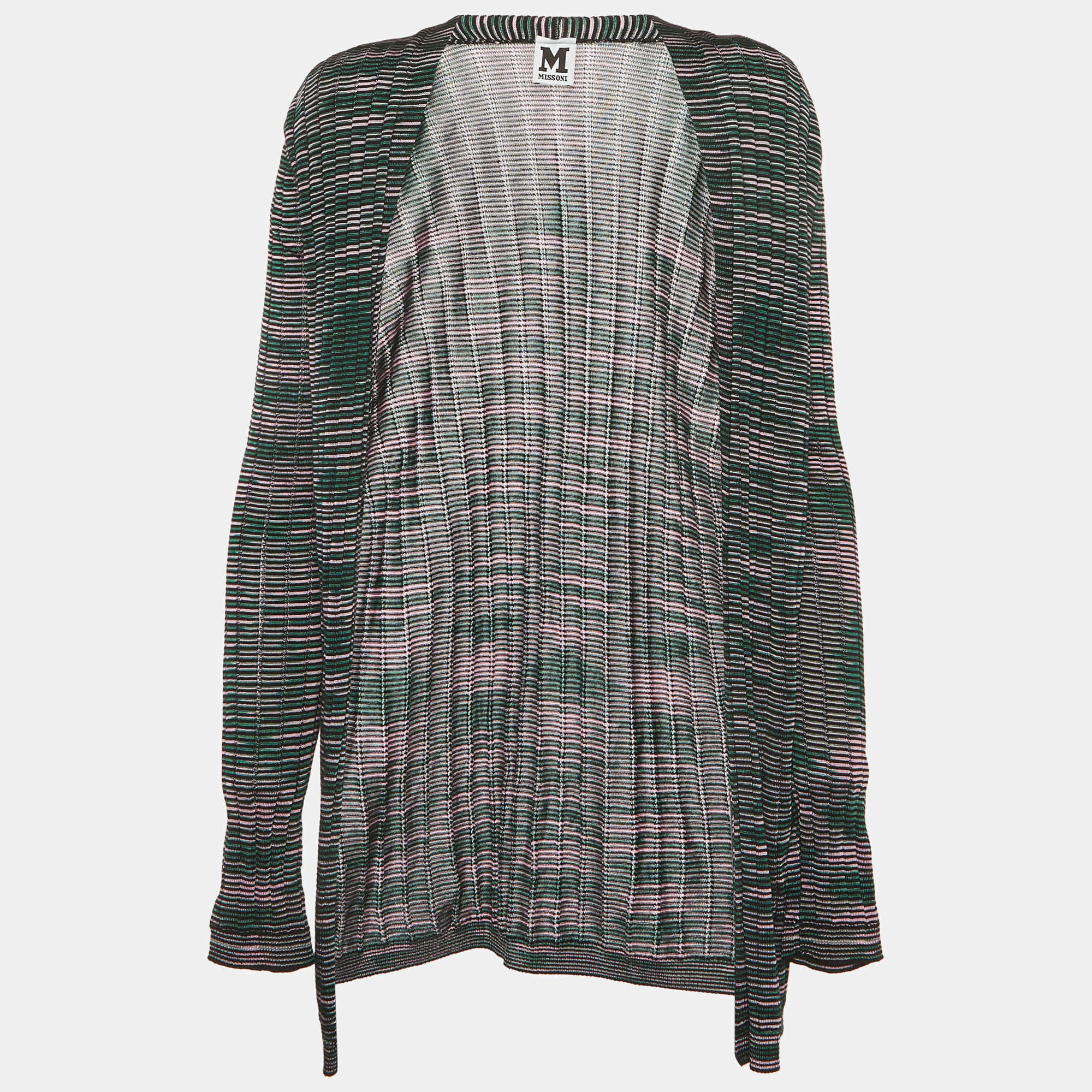 Pre Owned M Missoni Green/Pink Knit Open Front Cardigan S
