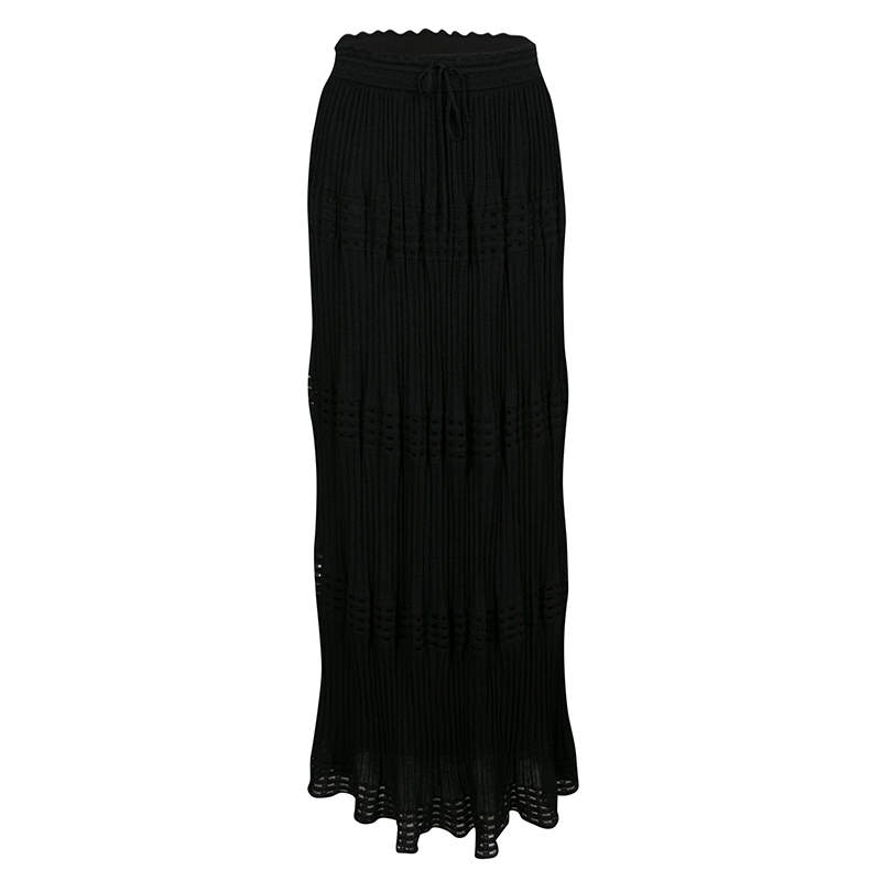 M Missoni Black Lurex Perforated Knit Pleated Skirt M