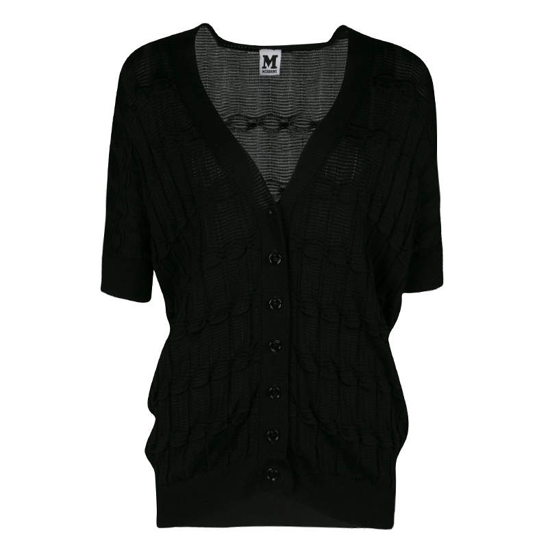مملوكة مسبقًا كارديغان أم ميزوني أسود مضلع بأكمام قصيرة S