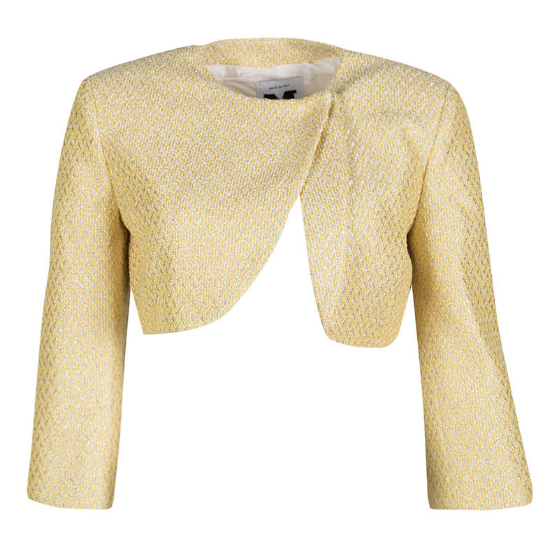 Pre Owned M Missoni Metallic Yellow Textured Cropped Jacket M