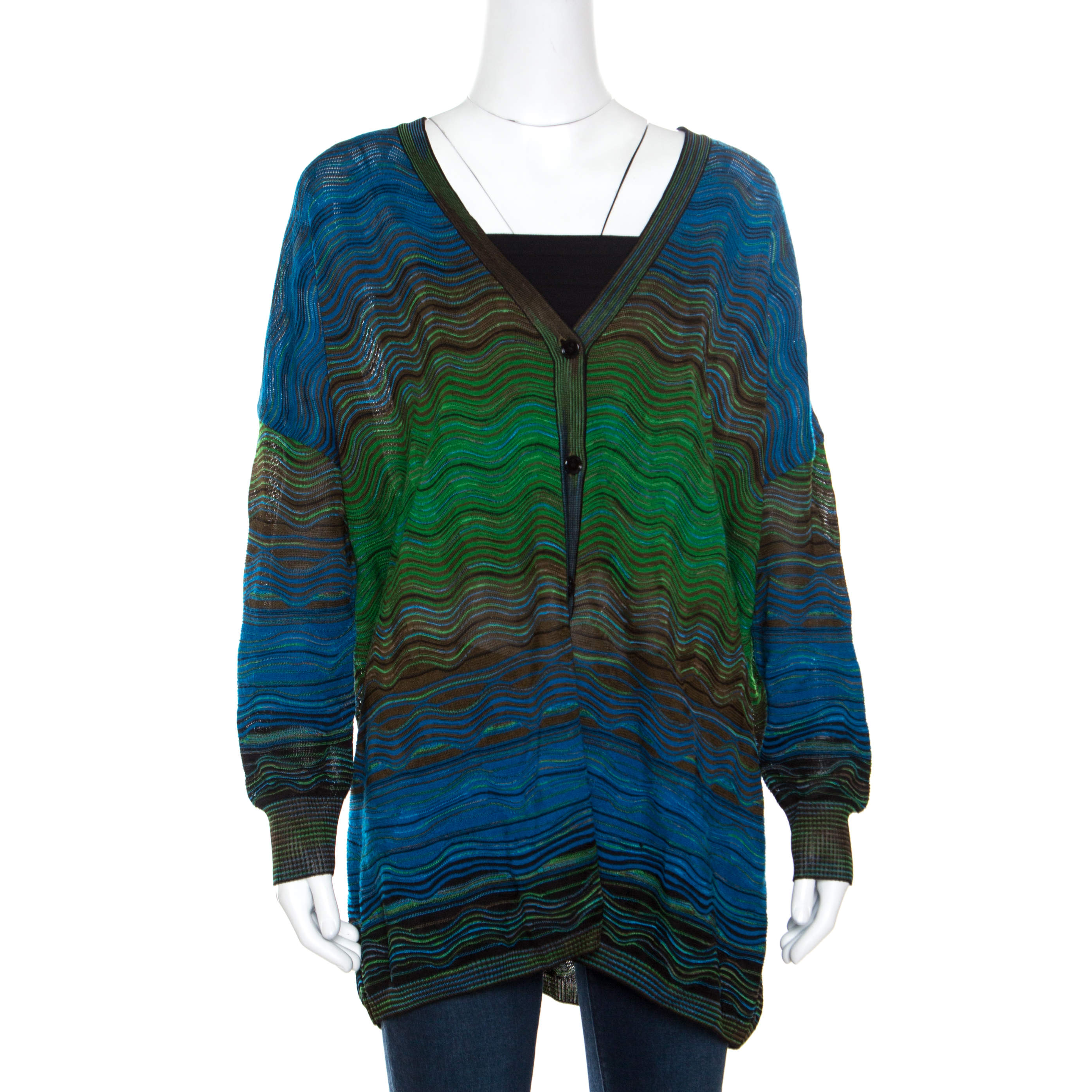 Pre Owned M Missoni Multicolor Patterned Knit Oversized Cardigan M