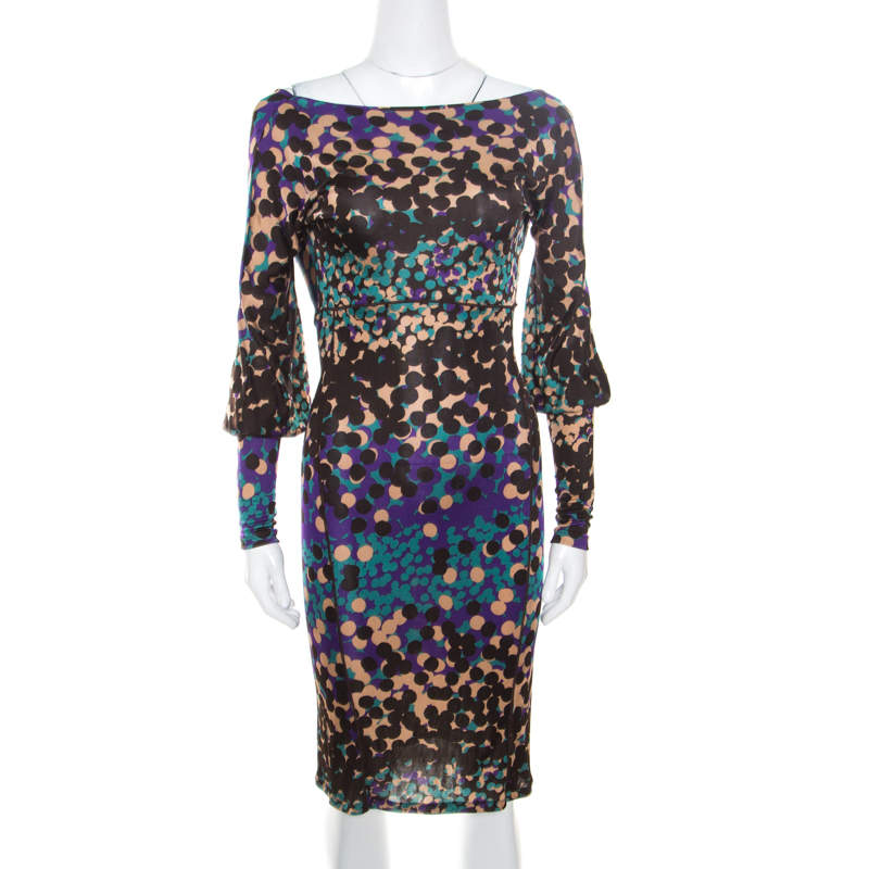 Pre Owned M Missoni Multicolor Dot Printed Stretch Knit Scoop Back Dress S