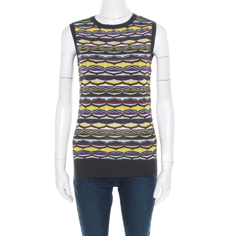Pre Owned توب إم ميزوني جاكار تريكو متعدد الألوان بلا أكمام S