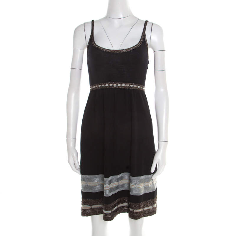 M Missoni Black Knit Contrast Metallic Trim Detail Sleeveless Dress S