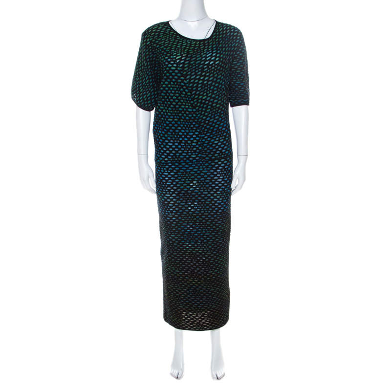 M Missoni Multicolor Dobby Knit Short Sleeve Maxi Dress S