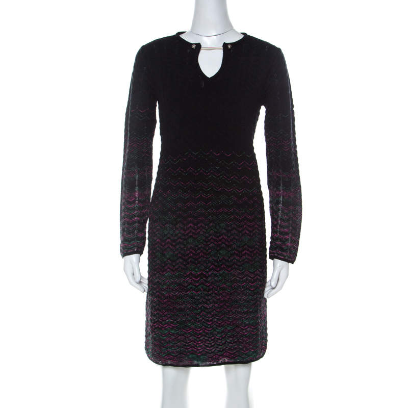 M Missoni Multicolor Ombre Pattern Knit Long Sleeve Dress M 