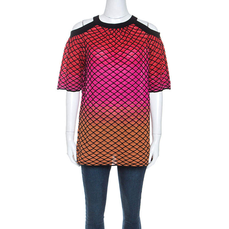 M Missoni Multicolor Textured Knit Cold Shoulder Top S