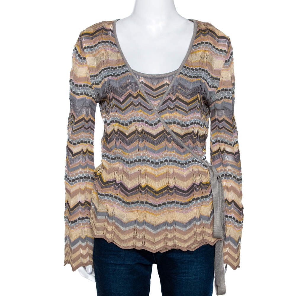M Missoni Muticolor Wool Blend Chevron Knit Tank Top and Cardigan Set M