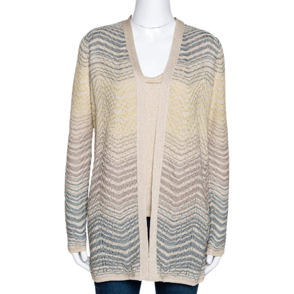 M Missoni Cream Lurex Pointelle Knit Top and Cardigan Set M