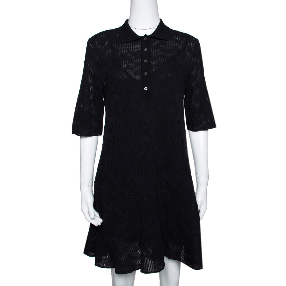 M Missoni Black Textured Wool Blend Knit A Line Dress S