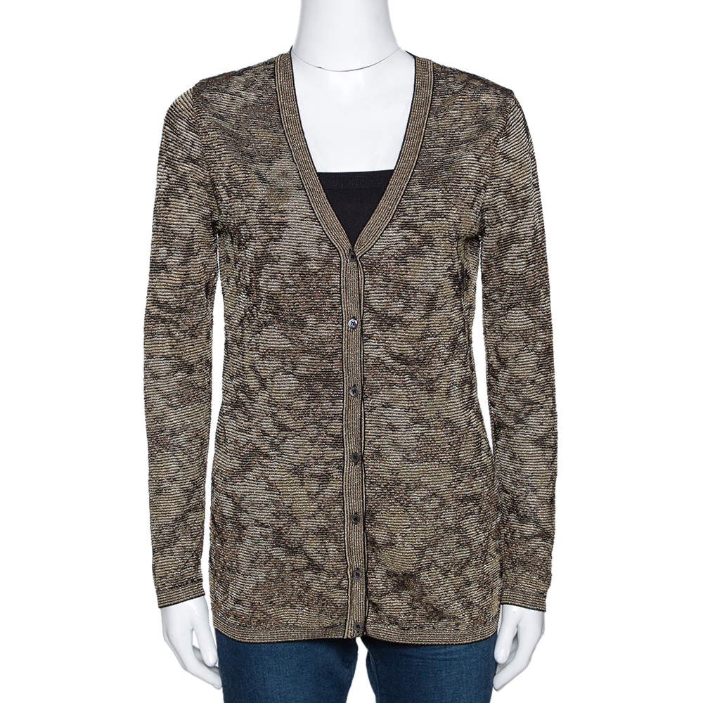 Pre Owned كارديجان أم ميزوني أزرار أمامية تريكو لوركس ذهبي وأسود M