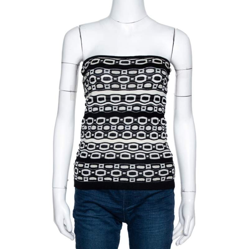Pre Owned M Missoni Monochrome Knit Strapless Top M 