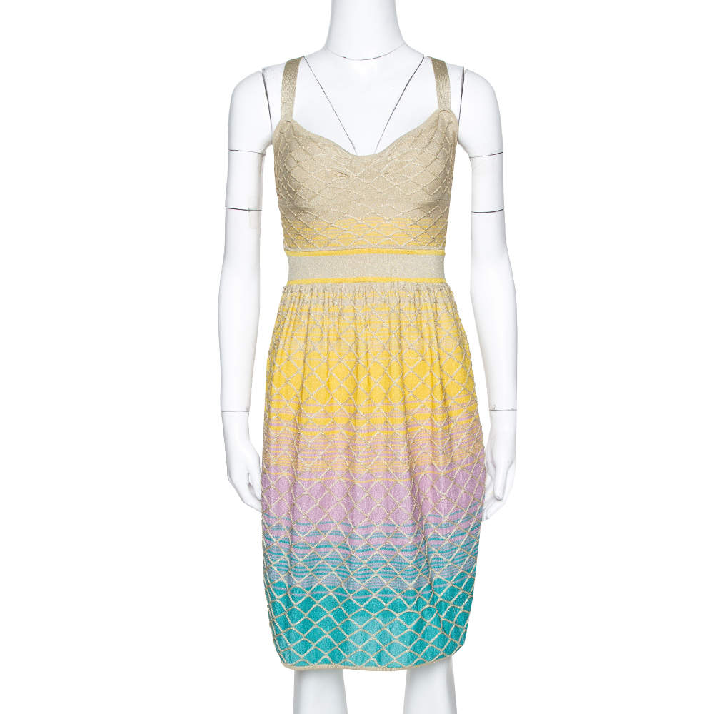 M Missoni Multicolor Ombre Textured Lurex Knit Sleeveless Dress S