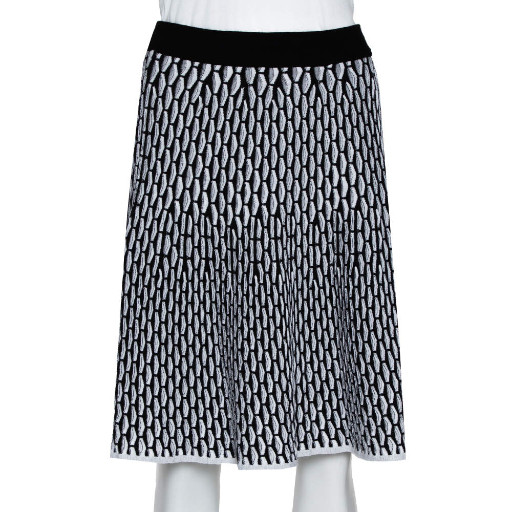 M Missoni Black & White Fan Stitch Knit A-Line Skirt M