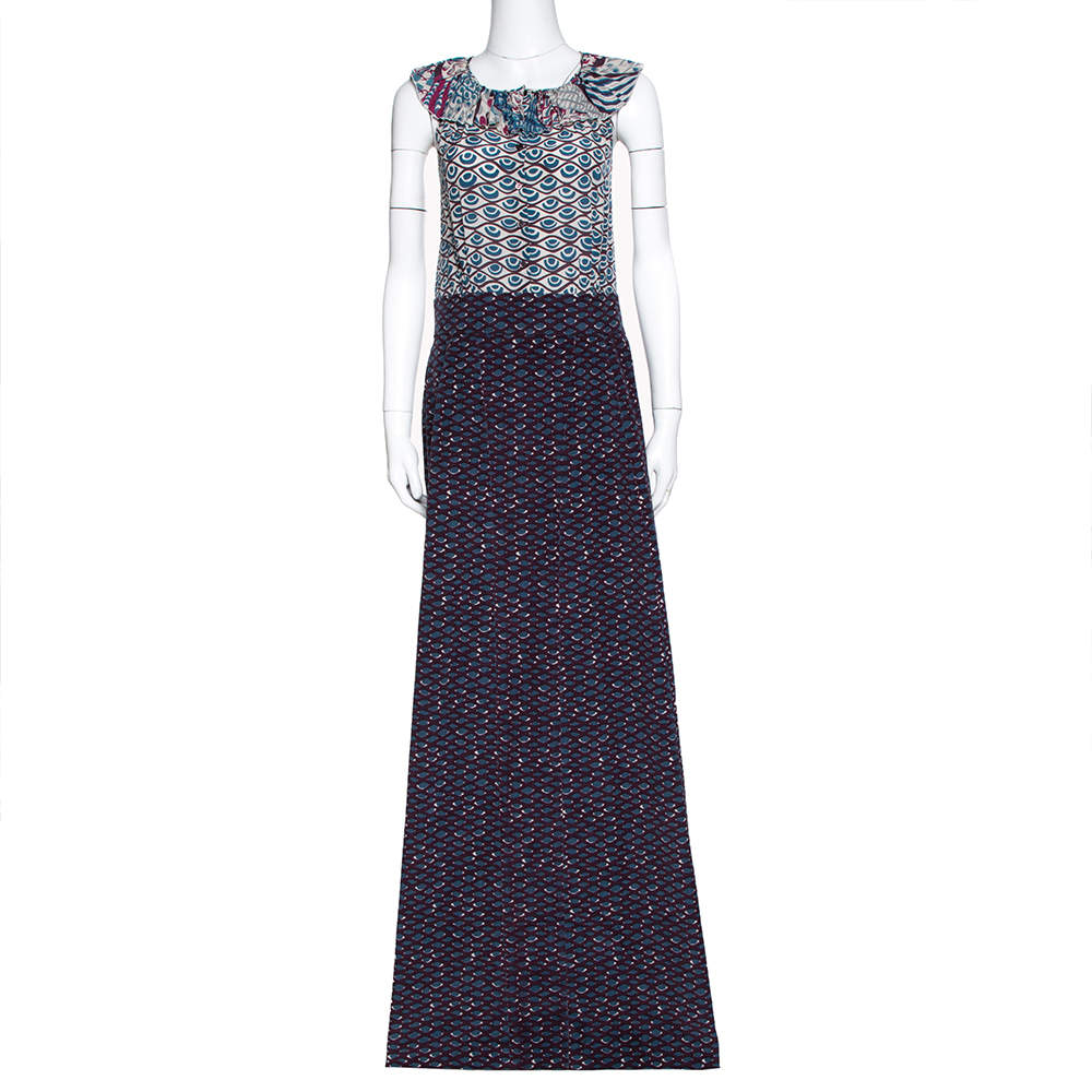 M Missoni Purple Printed Silk & Corduroy Sleeveless Maxi Dress L