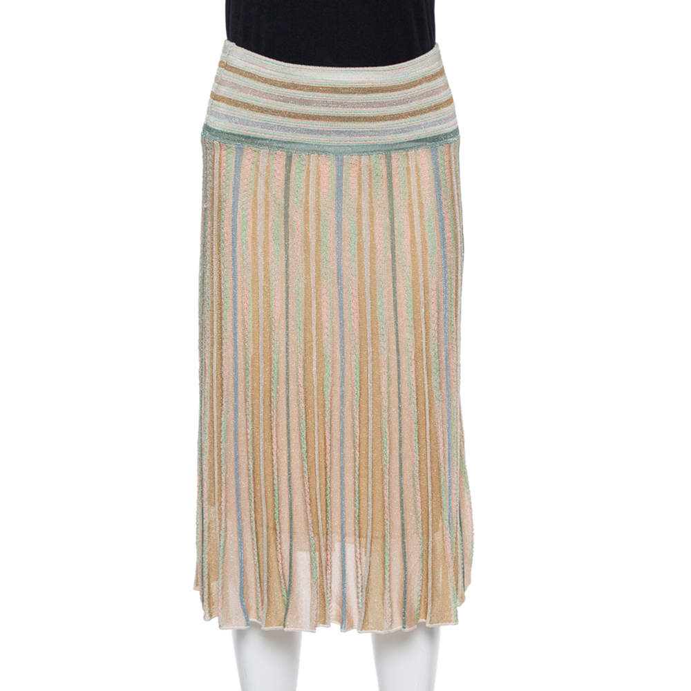 Pre Owned M Missoni Beige Lurex Knit Flared Skirt S