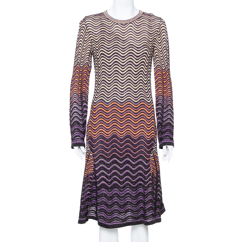 مملوكة مسبقًا فستان أم ميزوني أكمام طويلة فضفاض تريكو مغزول لوكس متعدد الألوان كبير