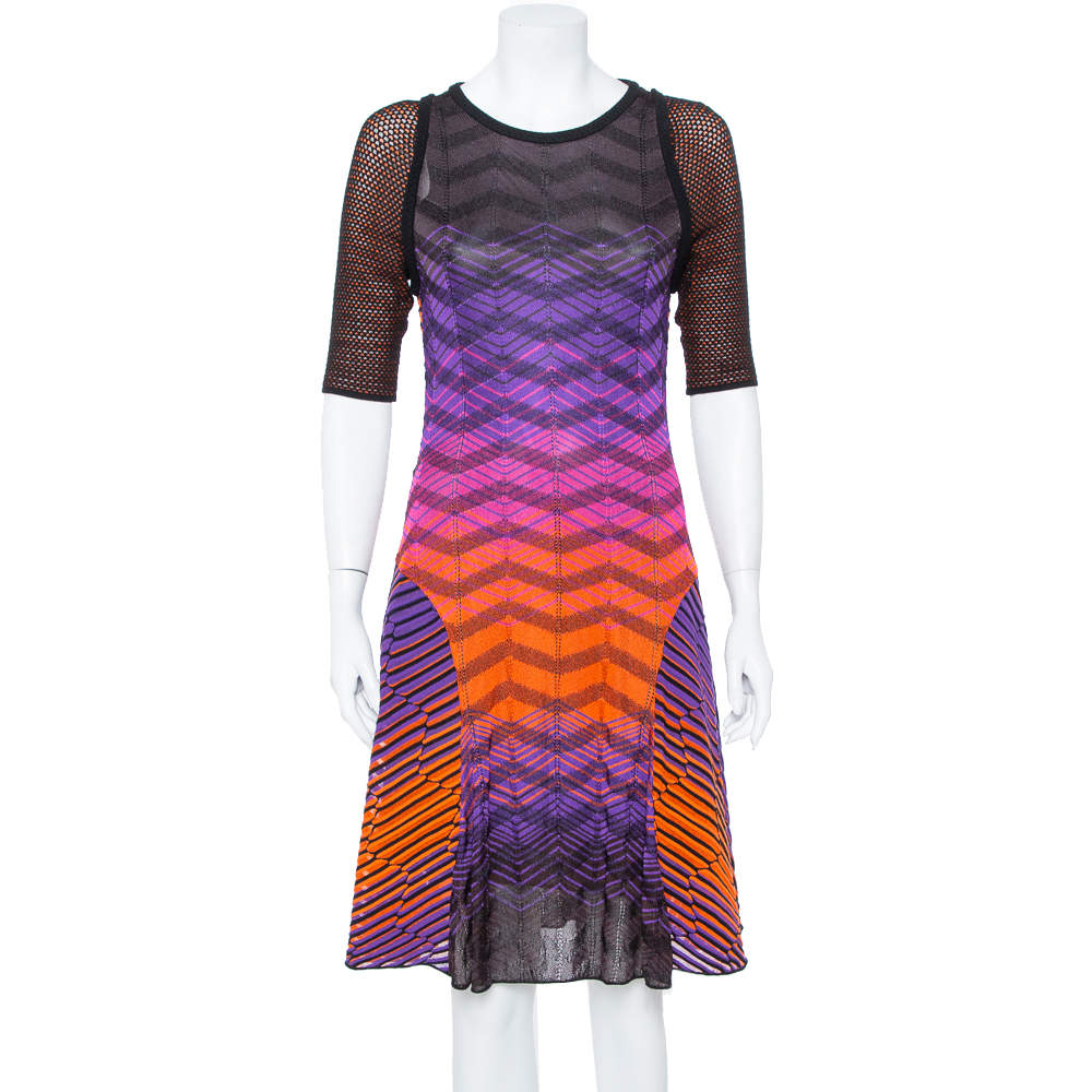 Pre Owned M Missoni Multicolor Knit Paneled Midi Dress L