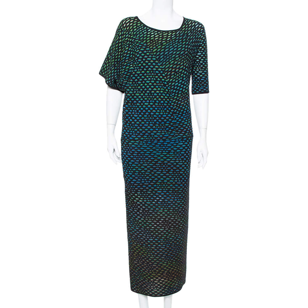 Pre Owned M Missoni Multicolor Dobby Knit Short Sleeve Maxi Dress S
