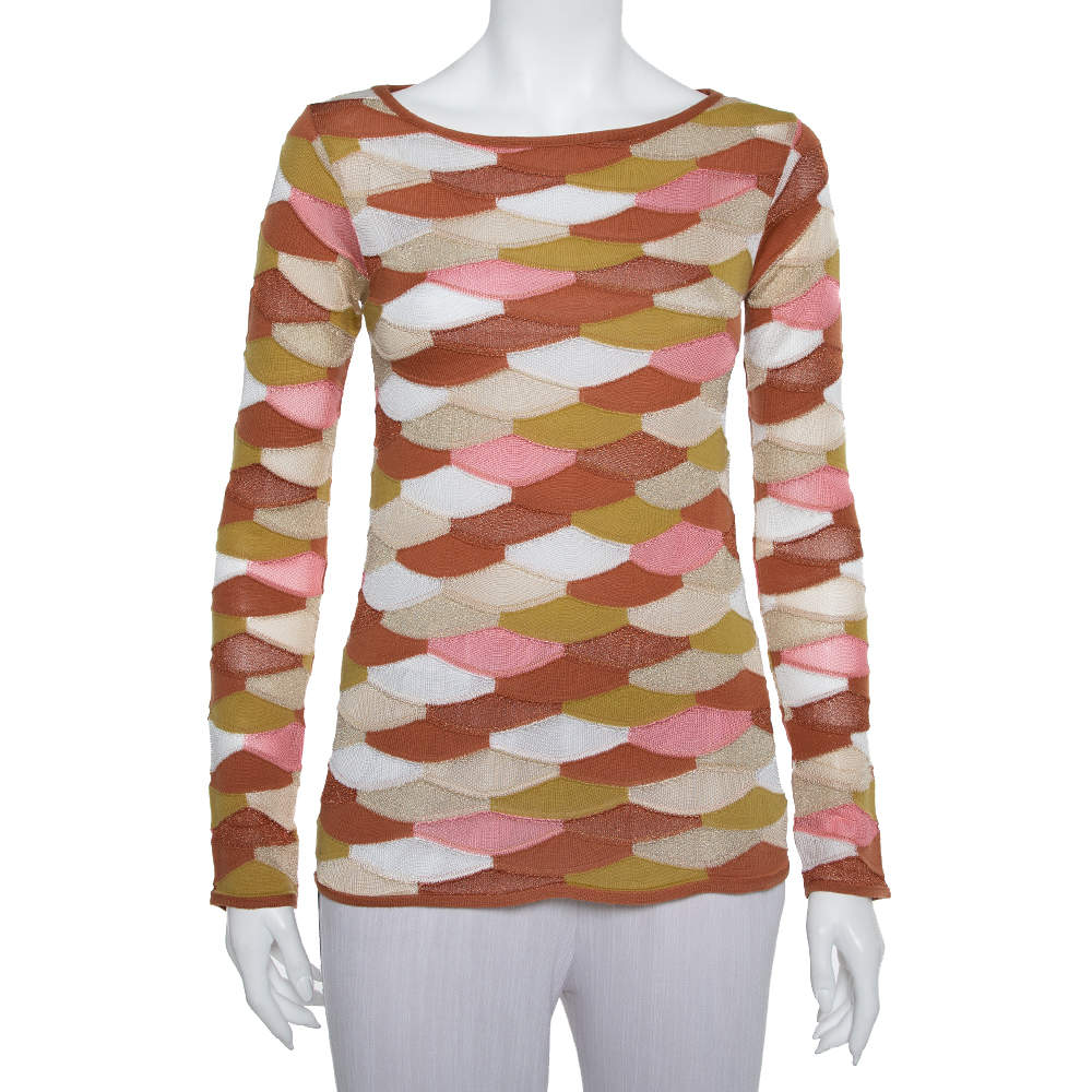 Pre Owned M Missoni Multicolor Scale Pattern Lurex Knit  Long Sleeve Top S