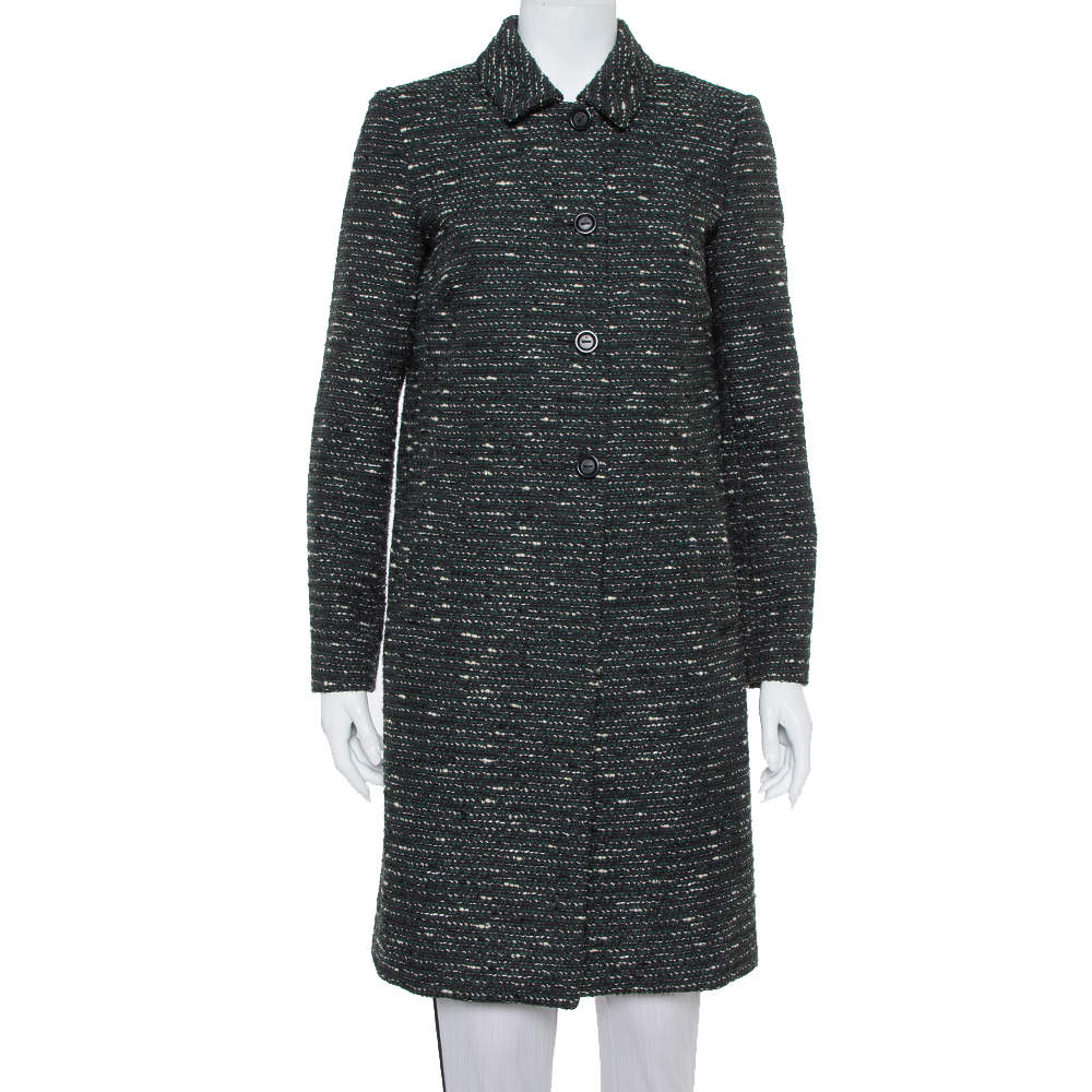 M Missoni Black Tweed Button Front Mid Length Coat M