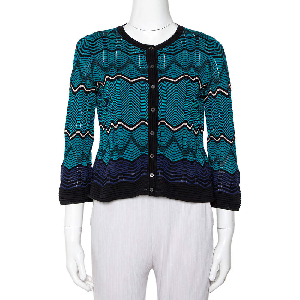 Pre Owned توب قصير إم ميزوني تريكو متعدد الألوان بأزرار أمامية مقاس صغير - سمول