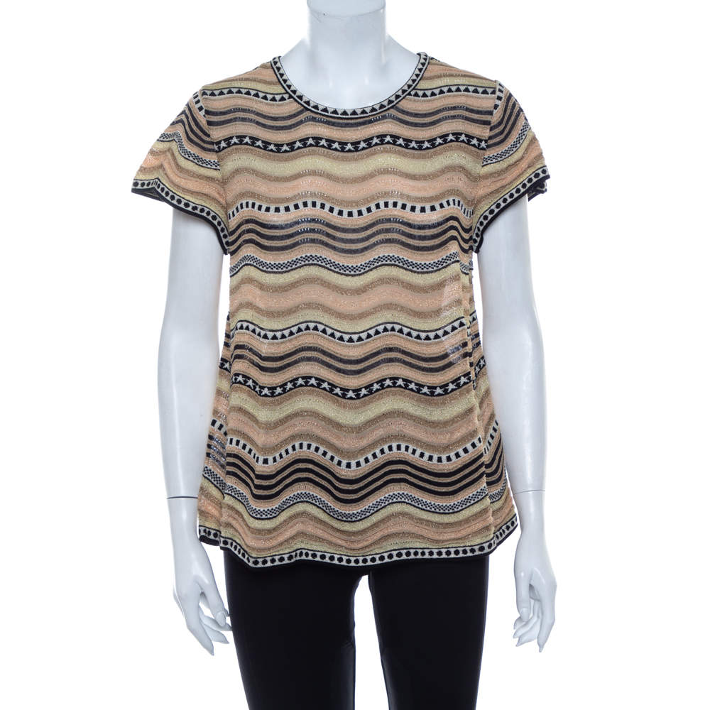Pre Owned M Missoni Multicolor Wave Patterned Lurex Knit Top M