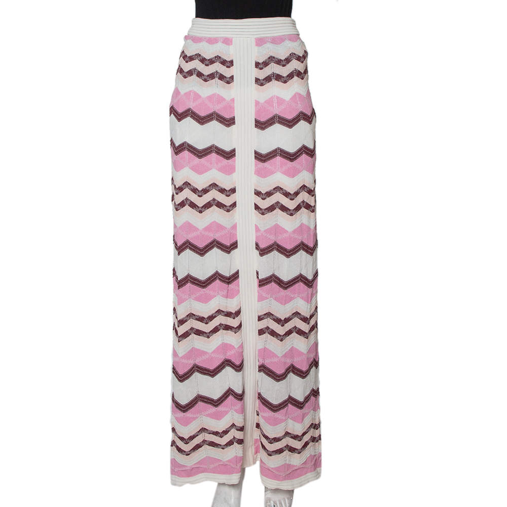 مملوكة مسبقًا M Missoni Multicolor Chevron Pattern Knit Maxi Skirt M
