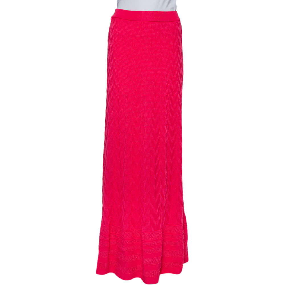 Pre Owned M Missoni Pink Chevron Pattern Knit Maxi Skirt M