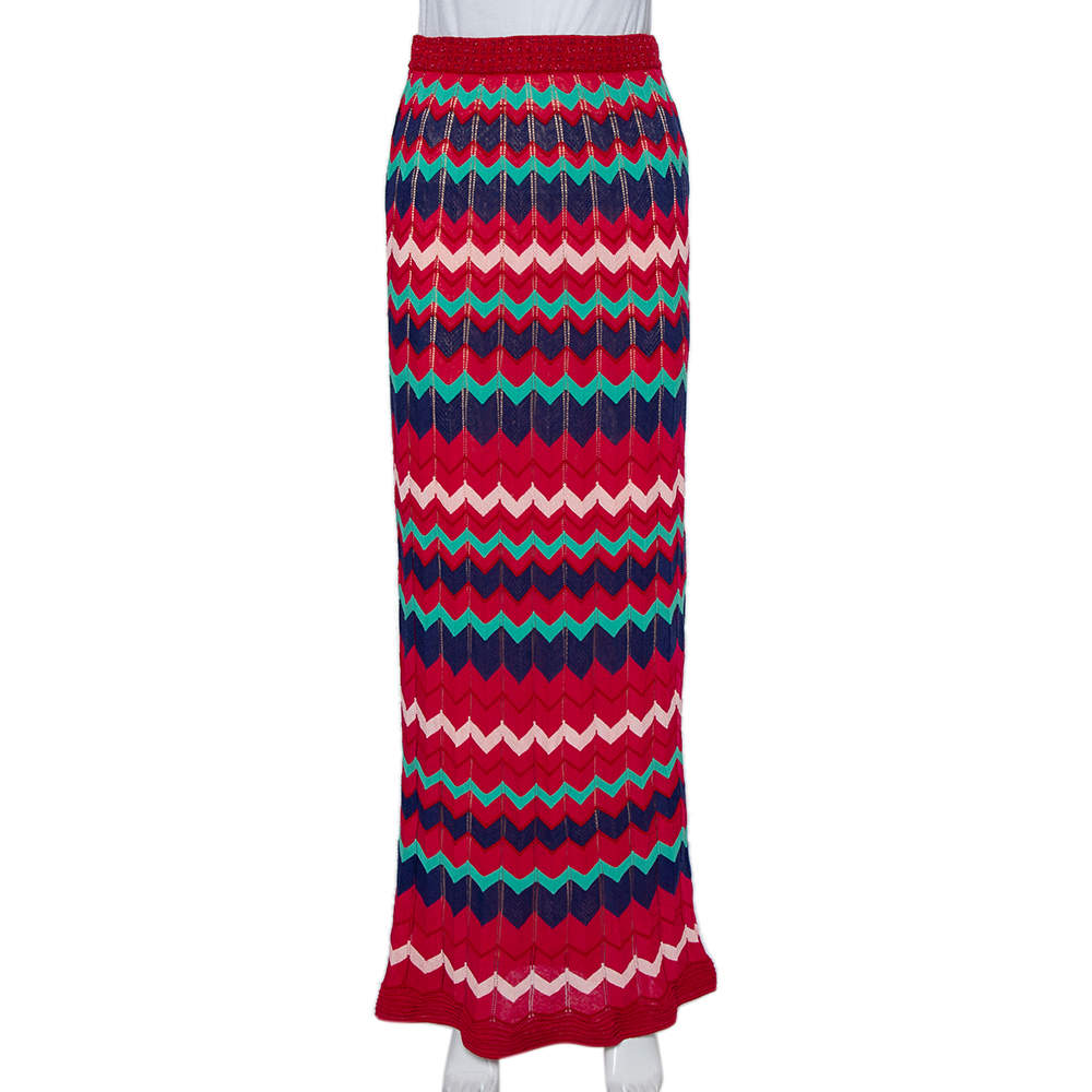 M Missoni Multicolor Zig Zag Pattern Knit Maxi Skirt L
