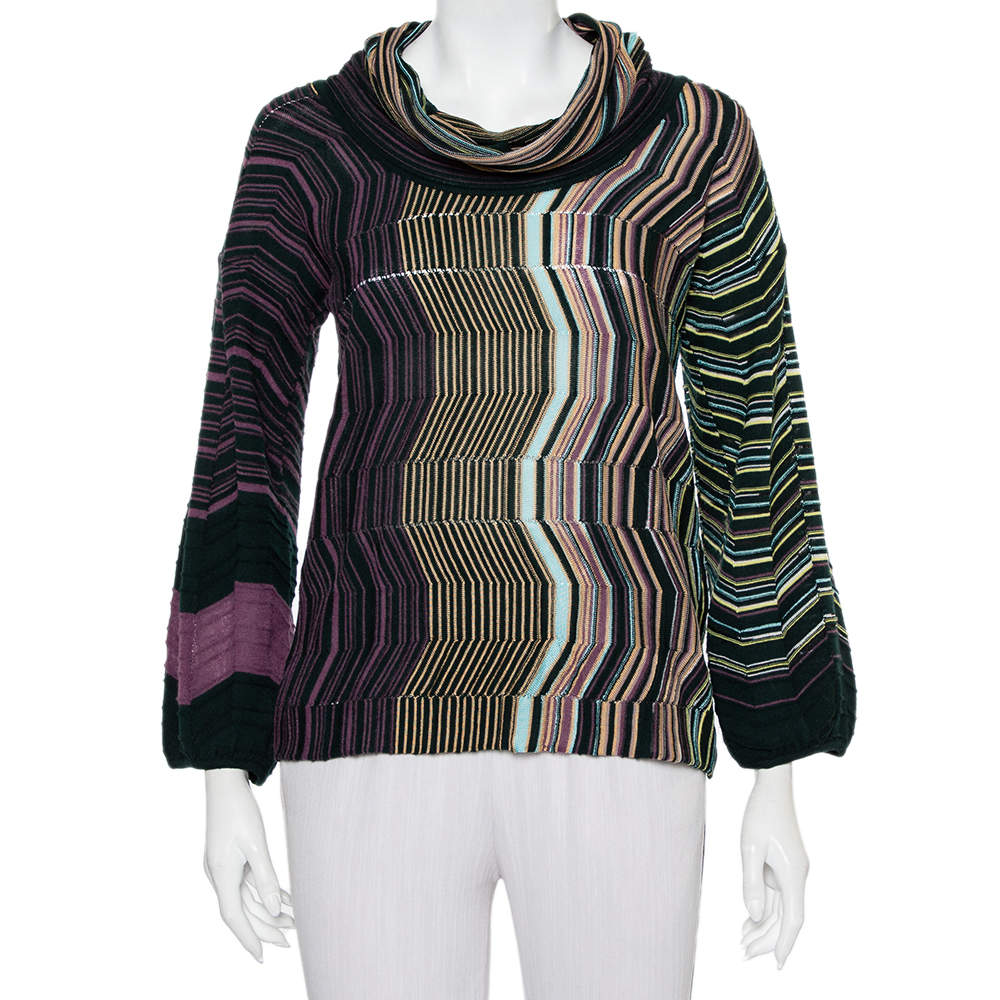 Pre Owned M Missoni Multicolor Patterned Knit Cowl Neck Sweater M