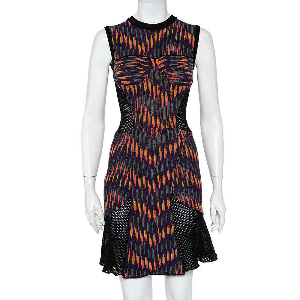 Pre Owned M Missoni Multicolor Knit & Mesh Paneled Sleeveless Mini Dress S