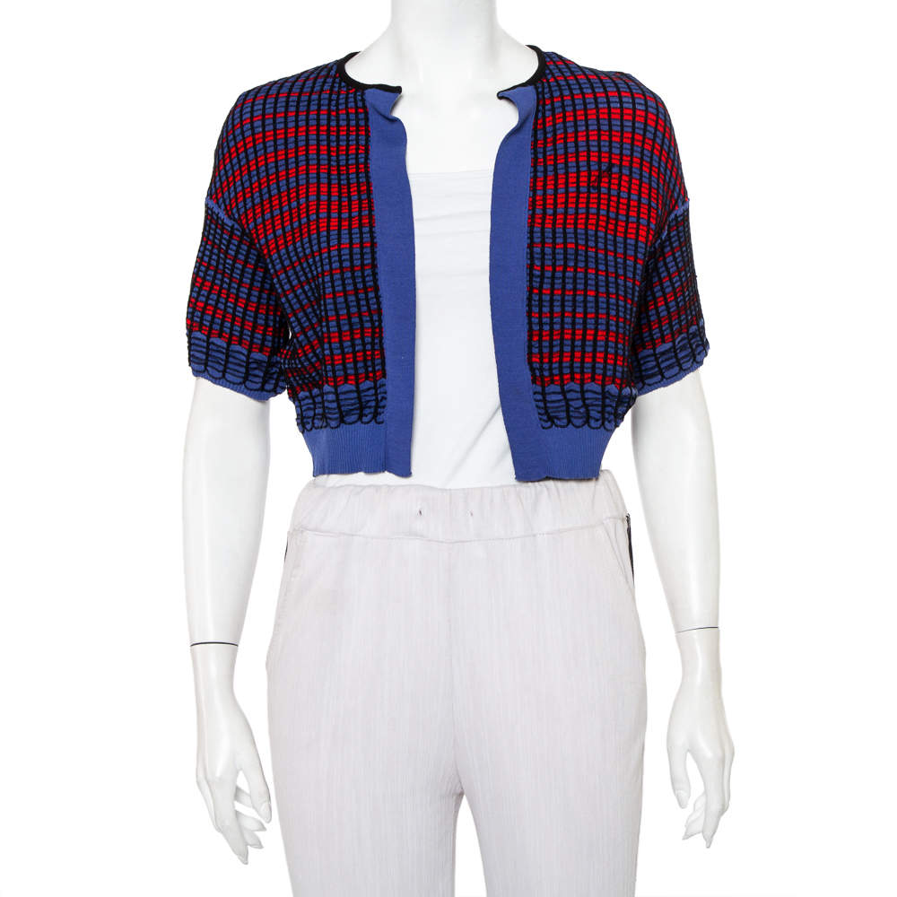 Pre Owned M Missoni Multicolor Knit Open Front Cropped Shrug S