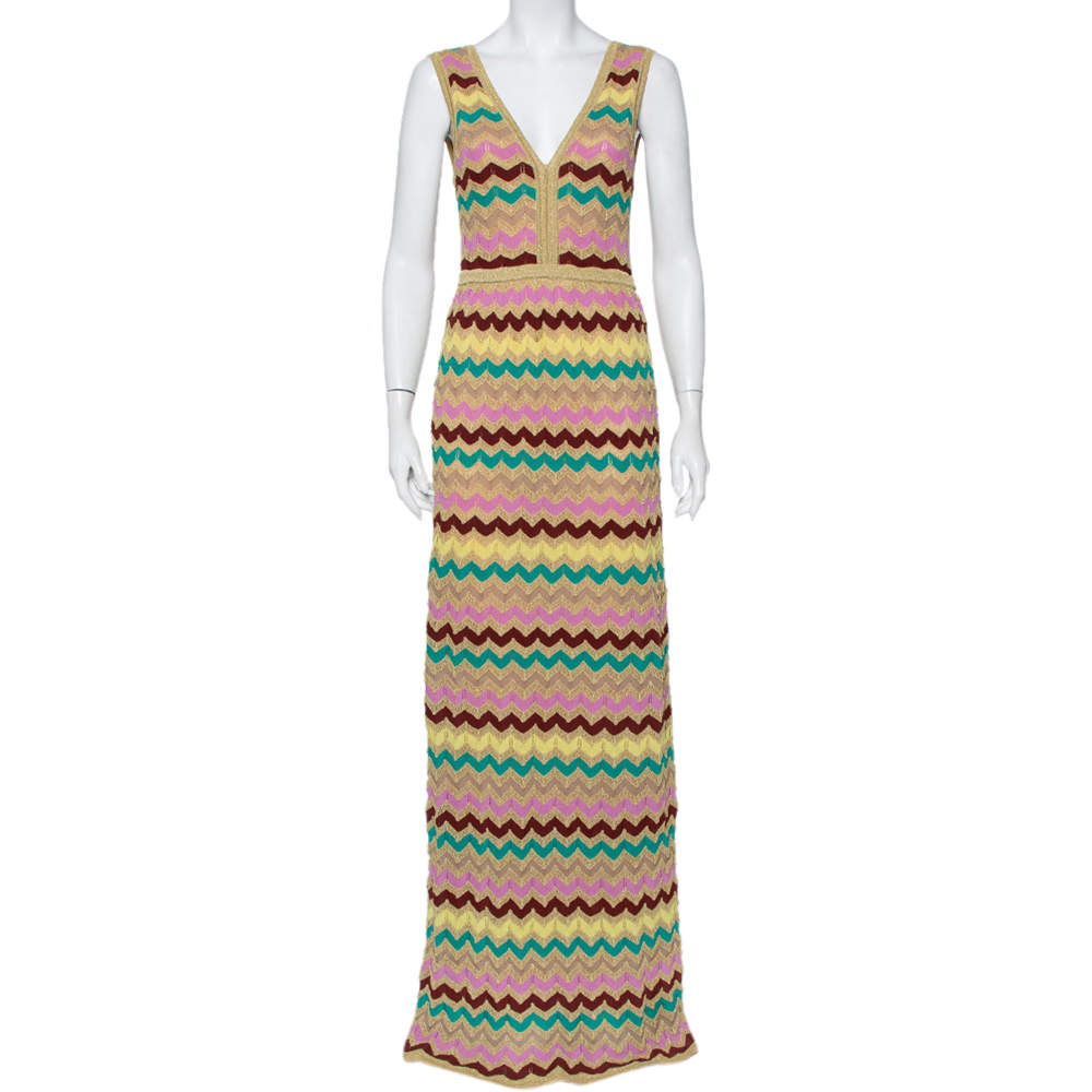 مملوكة مسبقًا M Missoni Multicolor Patterned Lurex Knit Sleeveless Maxi Dress L